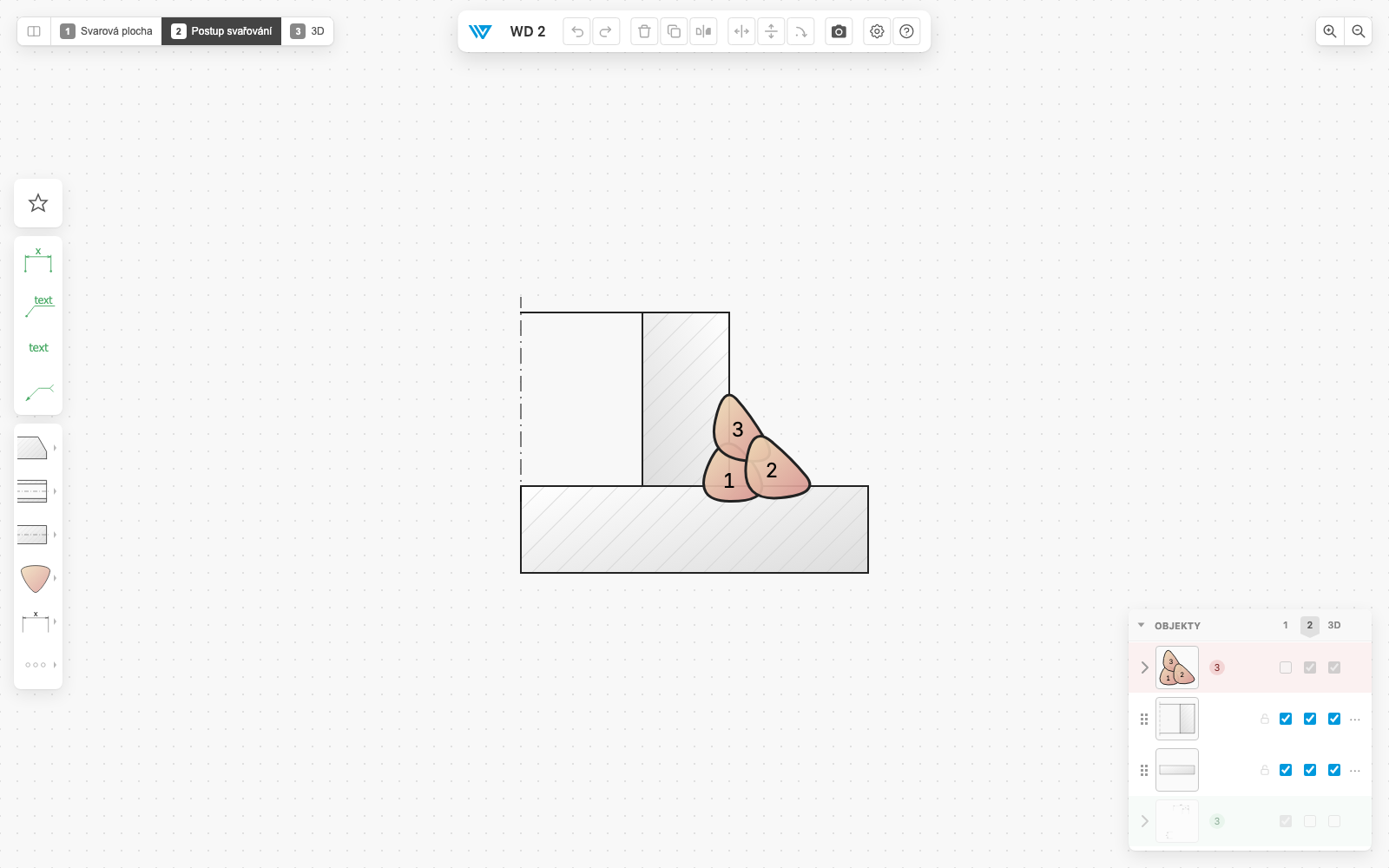 Prázdný editor Weldia Designeru 2 s lištami a paletami